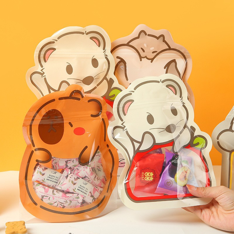 Cute Cartoon Animal Snack Bag Food Self-Standing Ziplock Bag Cookie Candy Gift Packaging Seal