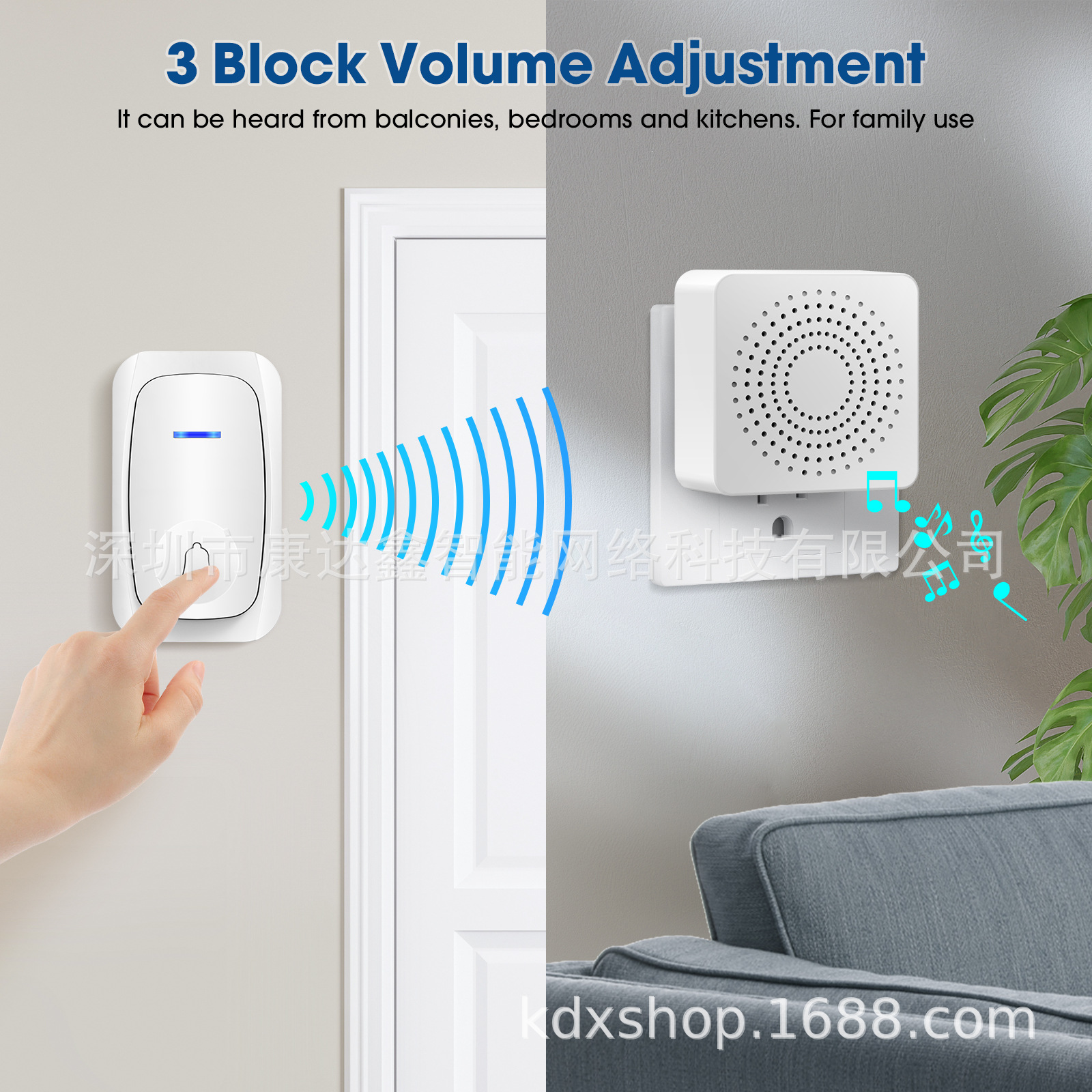 Wireless Doorbell for Home Use, Smart Remote Control, USB Powered, 38 Adjustable Music Ringtones, Call Reminder, Smart Doorbell