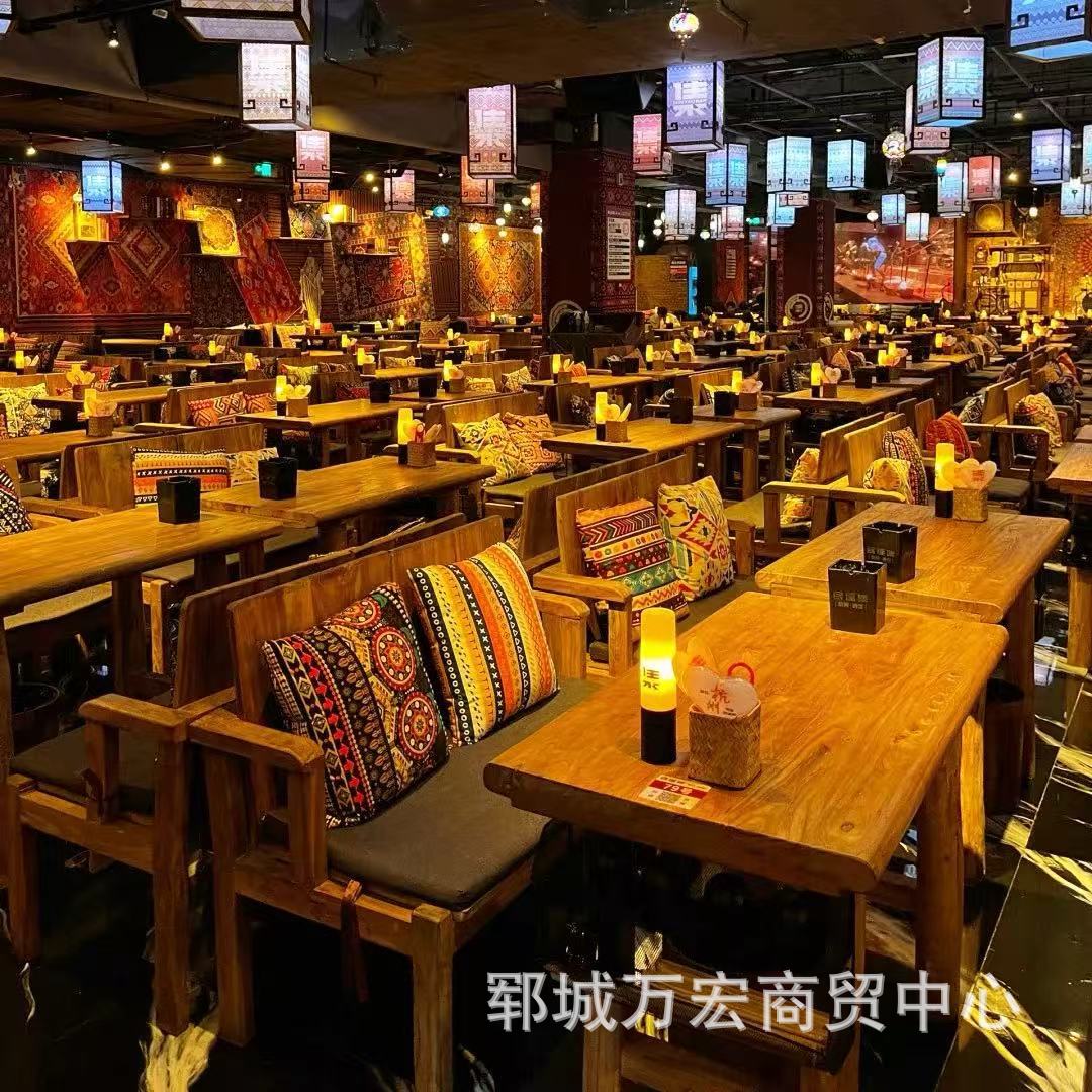 Folk Tavern Tables and Chairs, Old Bed and Breakfast Bar Solid Wood Table and Chair Combination, Cafe Old Elm Booth Sofa Chair