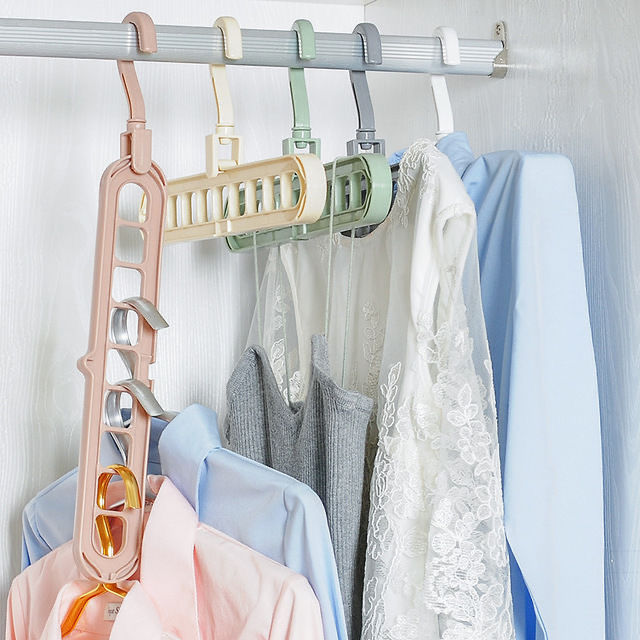 Multi-functional nine-hole hanger household storage clothes support wardrobe Internet celebrity folding shrink magic rotating 9-hole hanger