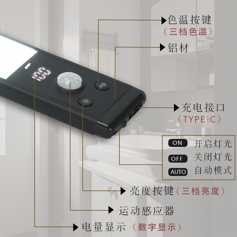 Led Smart Sensor Cabinet Light Magnetic Suction Wiring-Free Bedroom Kitchen Wardrobe Light Night Light Table Lamp Outdoor Lighting