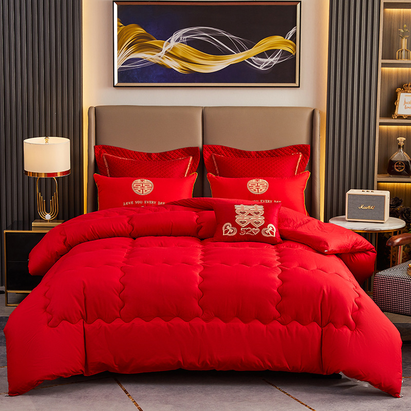 Wedding Quilt, Big Red Wedding Quilt, Bride's Dowry Quilt, Newlywed Sitting Quilt, Winter Quilt, Festive Spring & Fall Quilt