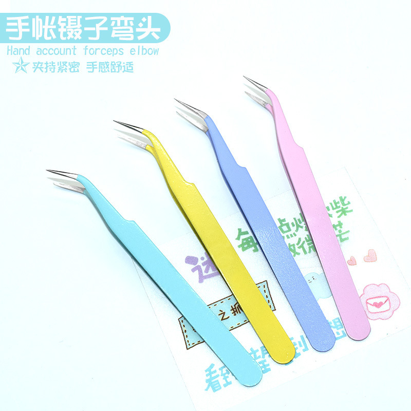False Eyelash Tweezers Wholesale Colorfulful Handbook Clips Pointed Elbow Tweezers Grafted Flowering Tweezers Multifunctional Clips