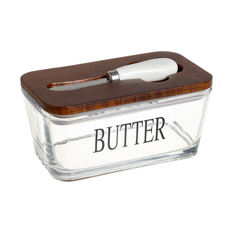 Western-style glass sealed butter box with lid spatula rectangular household cheese fresh-keeping sealed jar household cheese box