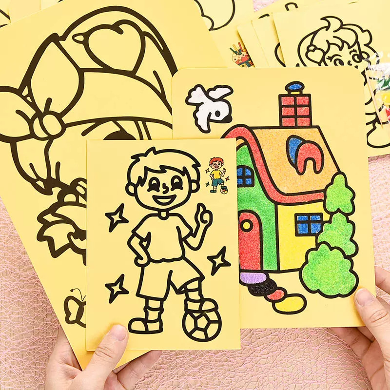 Children's DIY sand painting suit cartoon graffiti gift kindergarten educational handmade painted sand toy supply