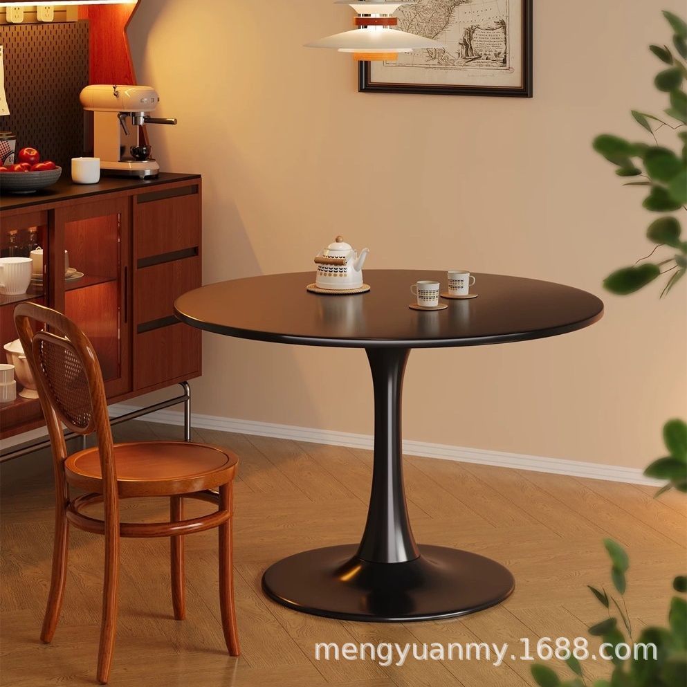 Medieval Style Solid Wood Bauhaus French Retro Home Small Apartment Foldable Slate Dining Table Square and Round Dual-Purpose Round Table