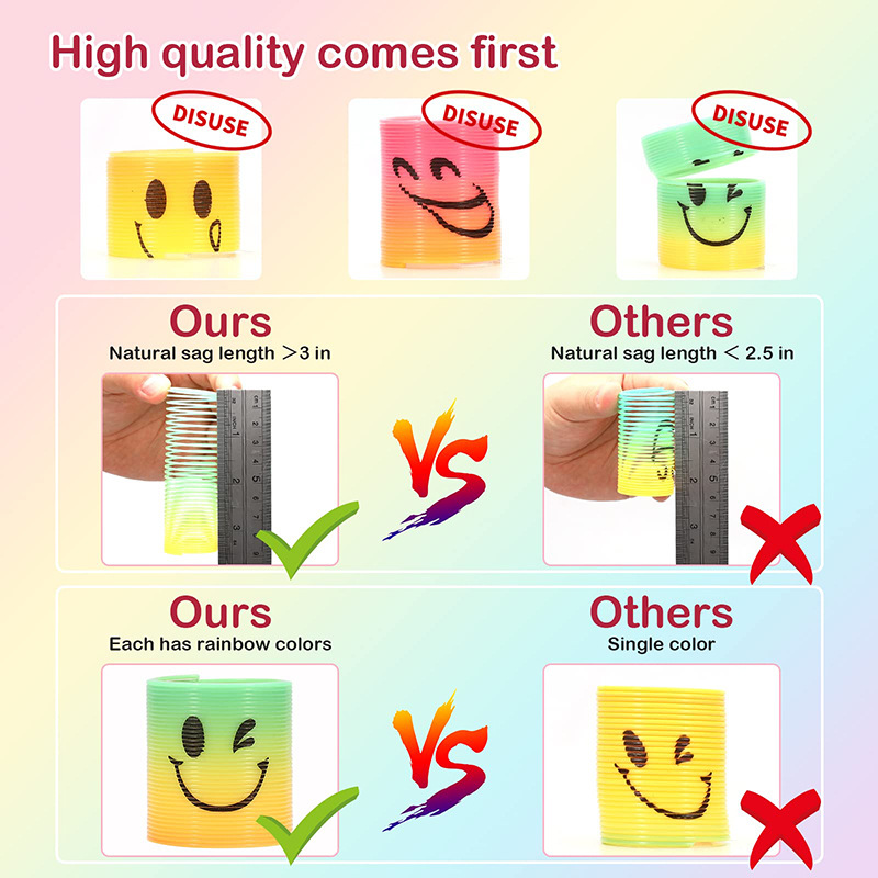 Children's Colorful Spring Rings Mini Smiley Rainbow Rings Colorful Rings Elastic Rings Street Stall Prizes Kindergarten Gift Play
