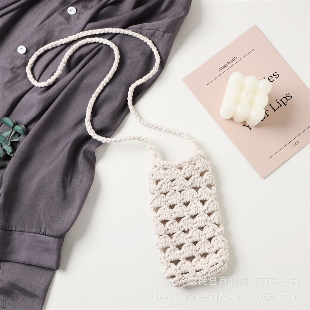 Handmade Woven Mobile Phone Bag Summer Small Bag Mini Crossbody Holiday Women's Bag Multiple Combination Cotton Rope Bag Net Pocket