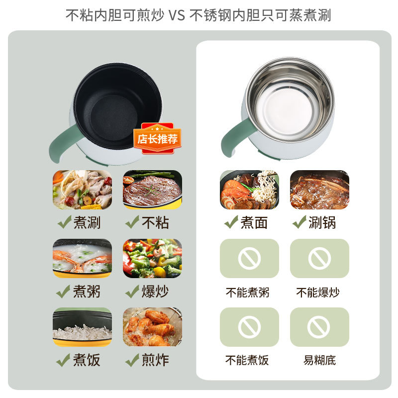 Electric hot pot small multi-functional household dormitory integrated non-stick electric cooking pot instant noodle pot mini cooking pot
