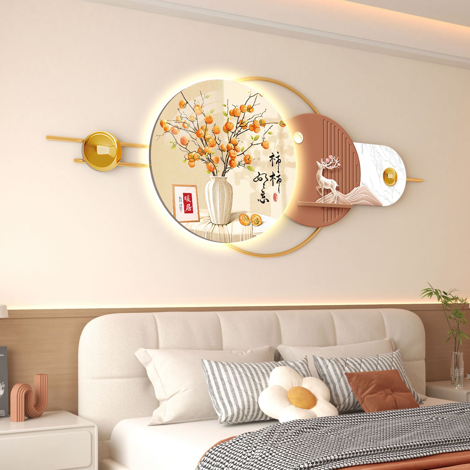 New Style of Flowers Blooming Along the Way, High-End Atmosphere Bedroom Background Wall Luminous Decorative Mural