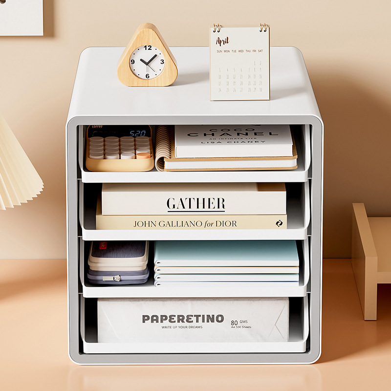 Office Desk A4 Layered Drawer Type Data Cabinet Storage Cabinet Desktop Storage Rack Open Multi-Layer Document Organizer