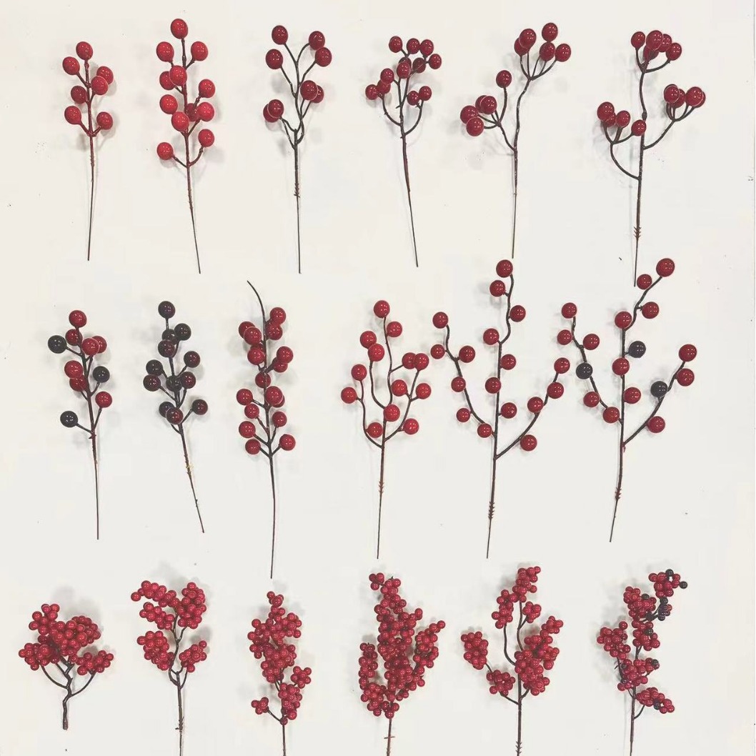 Искусственное растение, рождественские красные ягоды, 12 красных ягод, декоративное зеленое растение