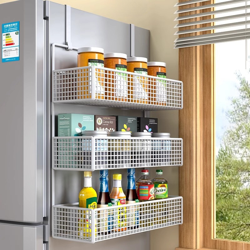Refrigerator Rack Side Hanging Rack Kitchen Supplies Multi-Layer Fresh-Keeping Bag Seasoning Sandwich Multi-Functional Household Storage Rack