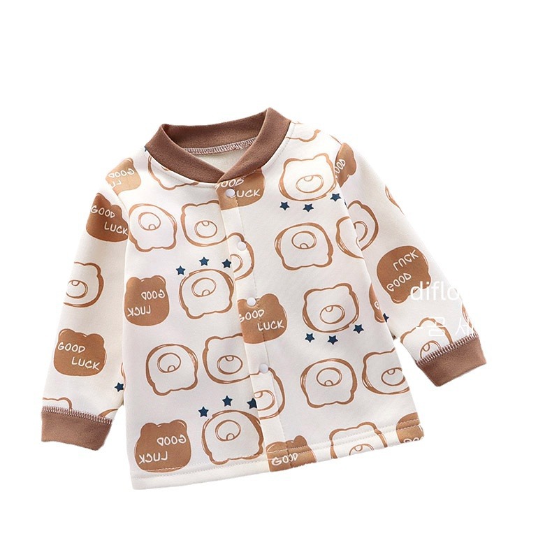 Winter Baby Home Clothes Base Shirt Newborn Baby Boys and Girls fleece-lined Thickened Thermal Underwear Single Top