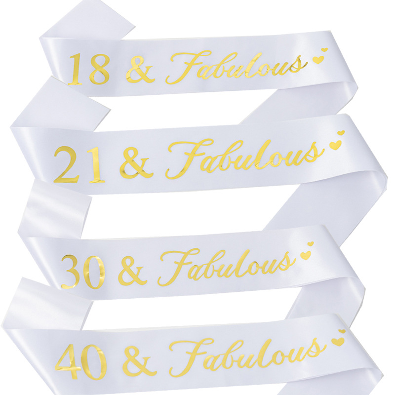 Готовая лента для вечеринки на день рождения с золотым тиснением, белый плечевой ремешок, церемониальный пояс для возраста 30 40 50 60