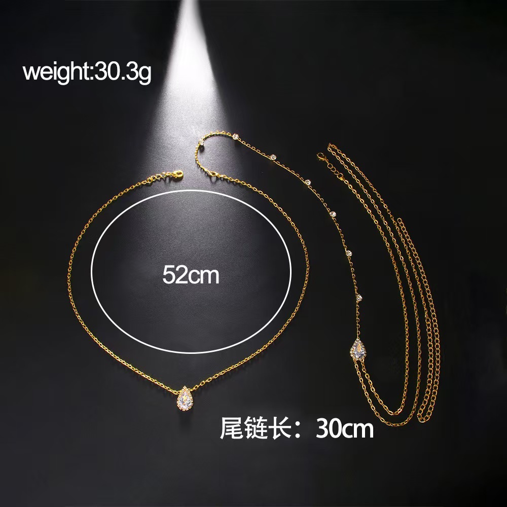European and American New Style Zircon Back Chain Elegant Simple Sexy Body Chain Bride Wedding Necklace Versatile Accessories Chest Chain for Women
