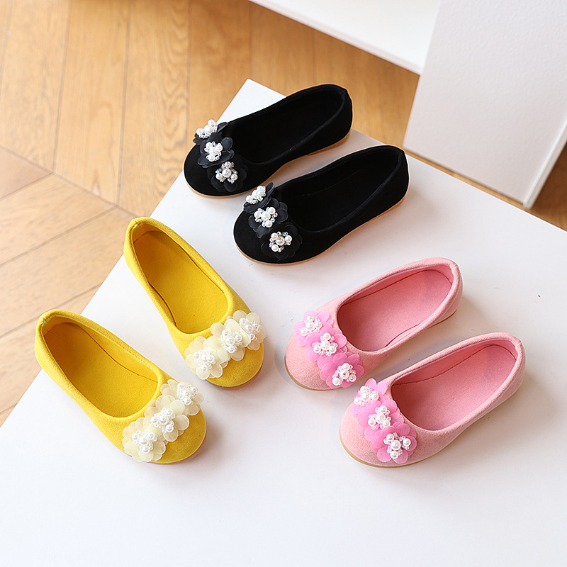 New Children's Shoes Girls' Princess Shoes Spring and Autumn Suede Flower Non-slip Flat Bottom Dance Performance Children's Soft Bottom Shoes