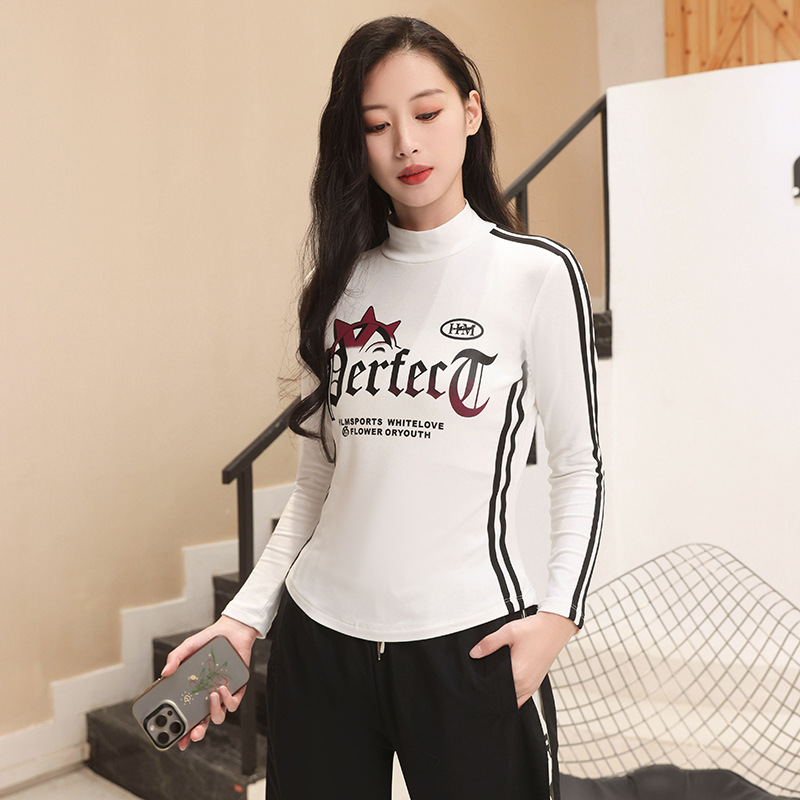 Autumn and winter fleece-lined thread cotton long sleeve high collar square dance top 2463 armpit pull rib high collar