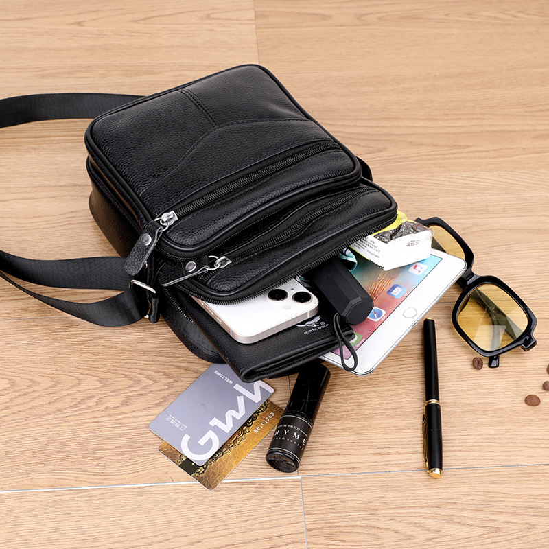 New Foreign Trade Men's Bag, Genuine Leather, Fashionable Single Shoulder and Double Shoulder Bag, First Layer Cowhide Business Bag, Multifunctional Briefcase