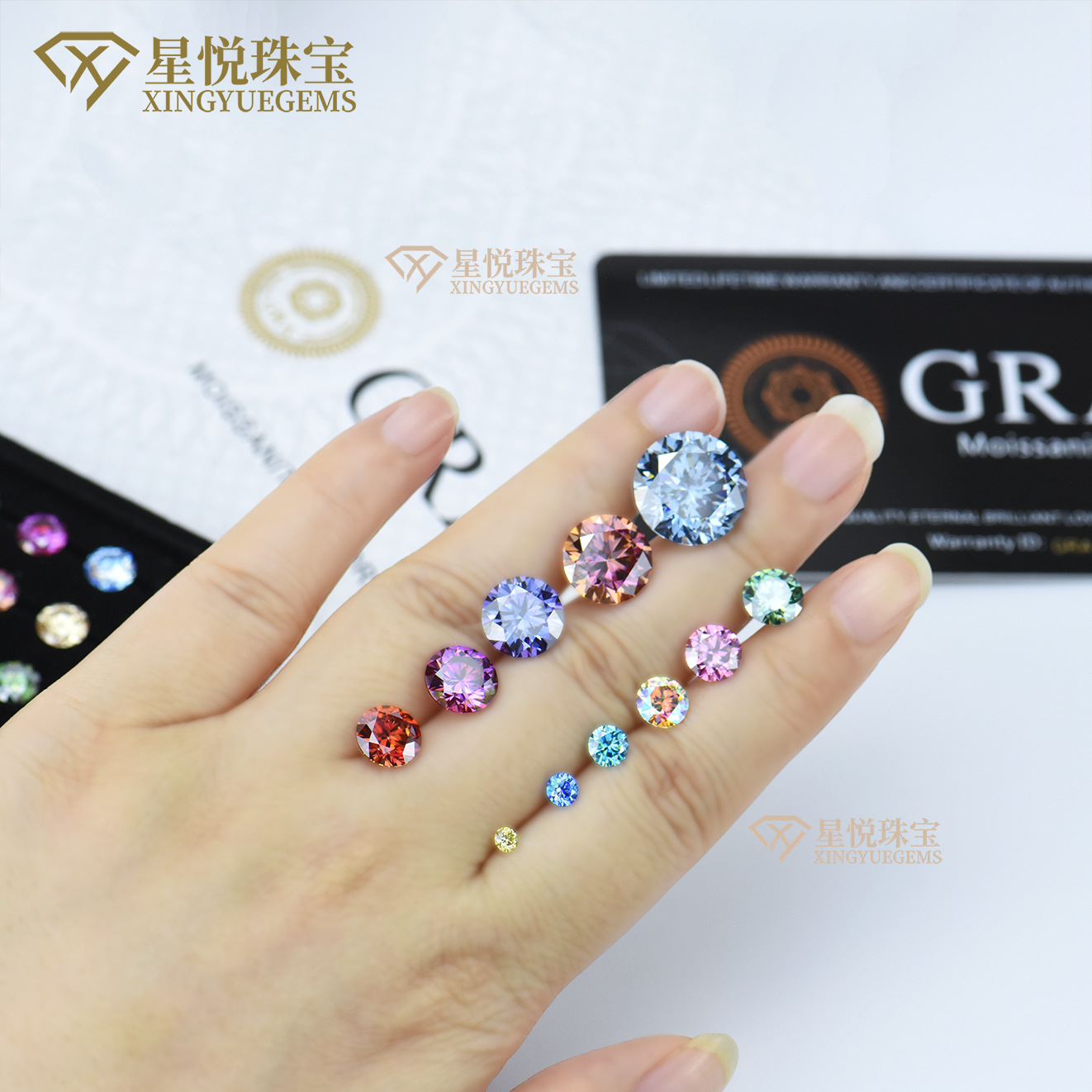 Wuzhou Artificial Cultivated Gem Ab Colorfulful Round Moissanite Colorfuled Gemstone Sea Blue Ring Jewelry Clock Inlay