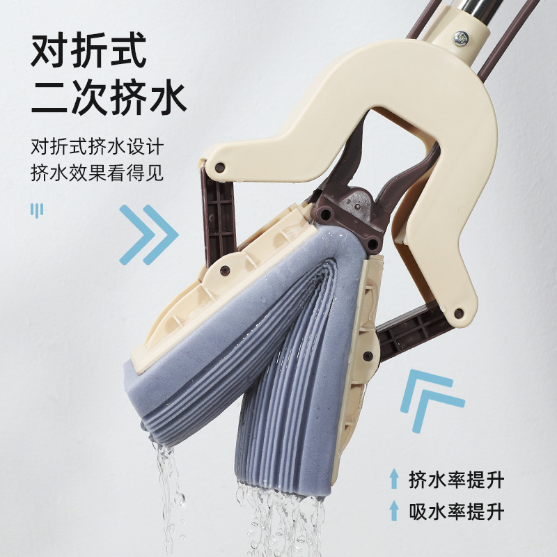 Customized Cross-Border Electrostatic Dust Removal Mop for Cleaning Kitchen, Bedroom and Living Room, Folding Water-Squeezing Hand-Washable Sponge Mop