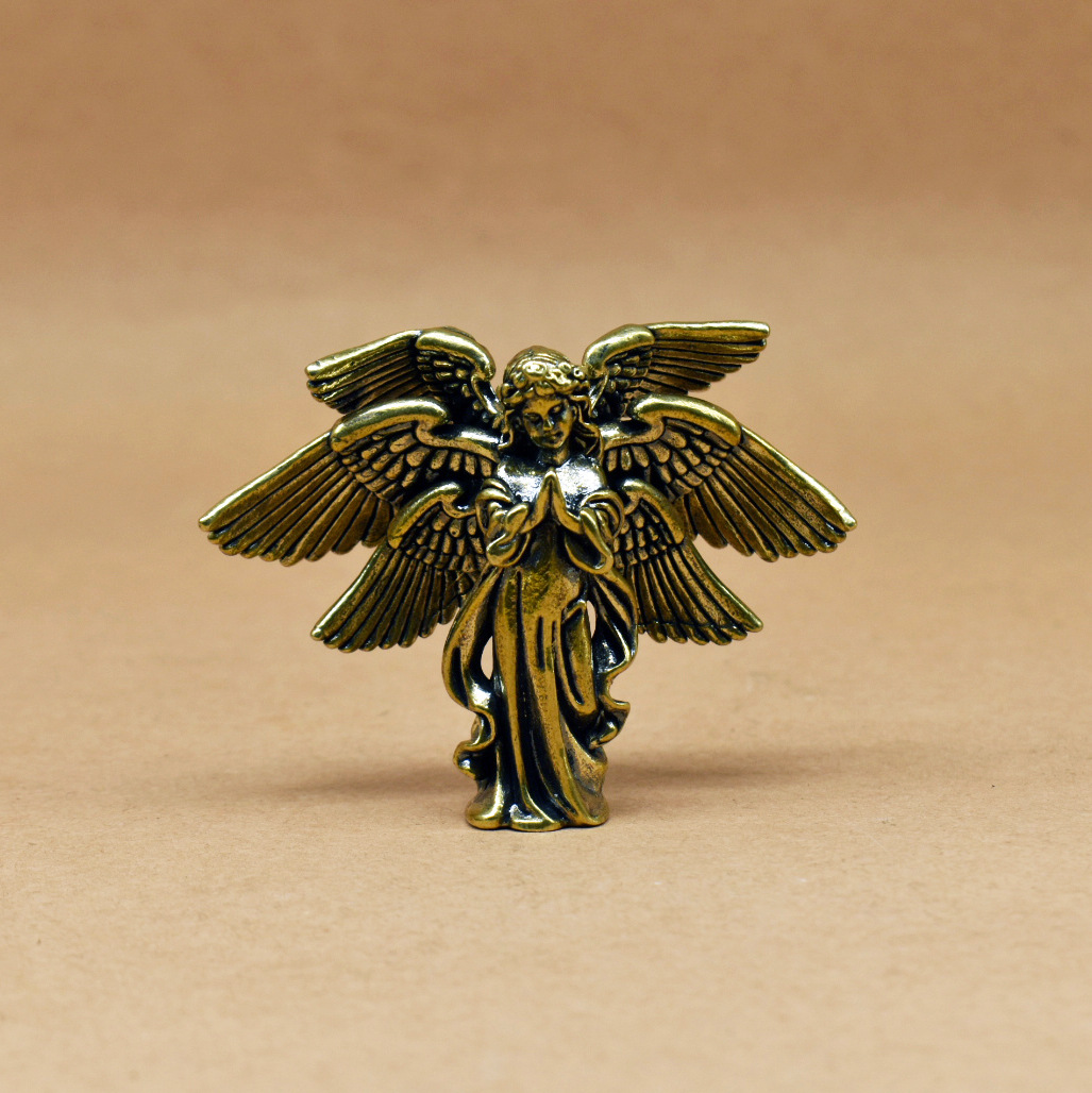 Cross-Border Hot-Selling Brass Angel Ornaments Guardian Angel Wings Antique Cupid Desktop Home Ornaments