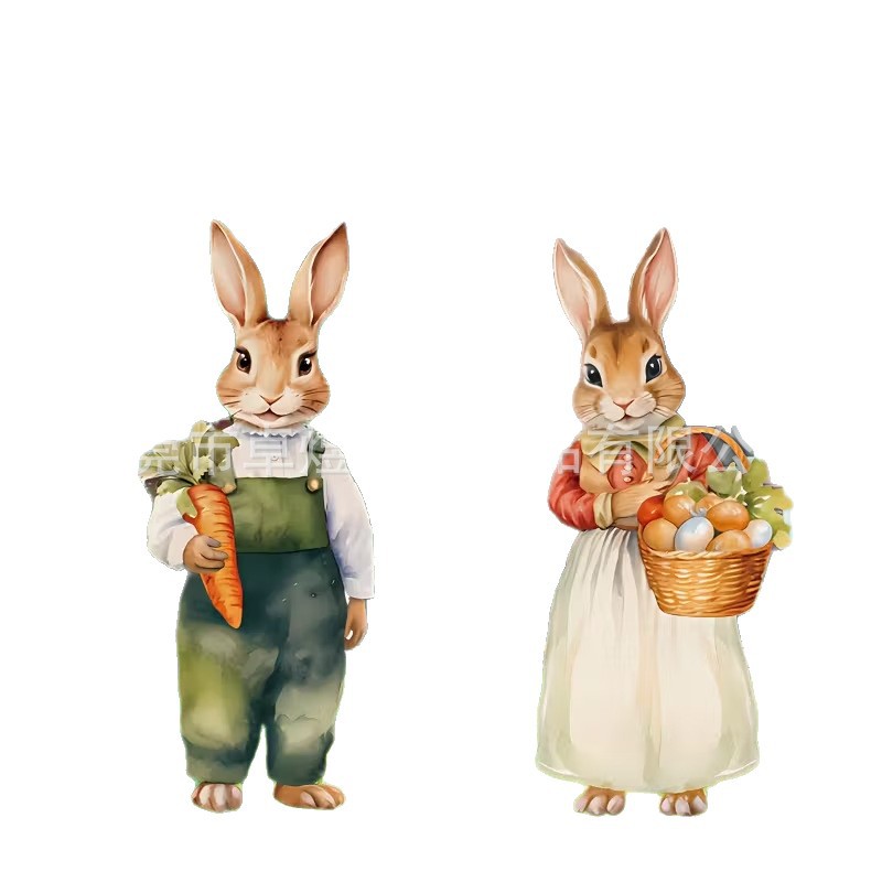 Cross-Border Popular Easter Ground Sign with Stake, Retro Theme Rabbit Egg Radish, Outdoor Lawn Decoration