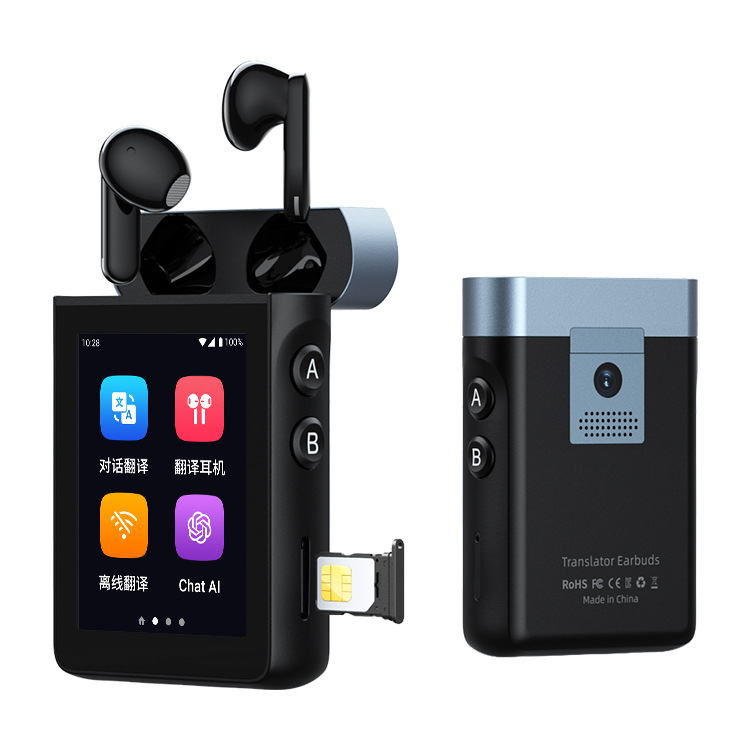 Wooaska9 Black Ai Translation Earphones with Independent 4g Sim Card, Simultaneous Interpretation, Chatgpt Translation