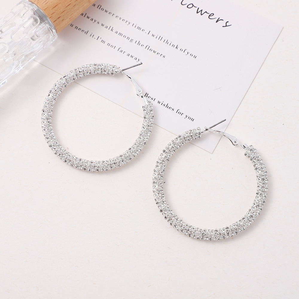 5.0cm Starry Sky Diamond-Encrusted Welded Copper Claw Chain Welded C-Shaped Hoop Earring Earrings, Exquisite Chic Style