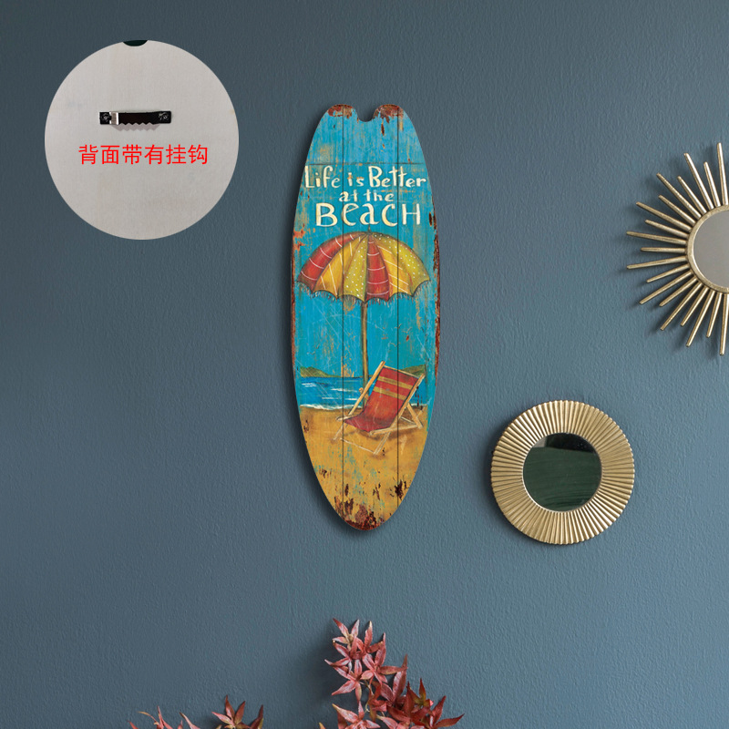 Summer Surfboard Pendant Surfboard Wooden Sign Ocean Theme Leisure Decoration Bar Home Wall Decoration Wooden Sign