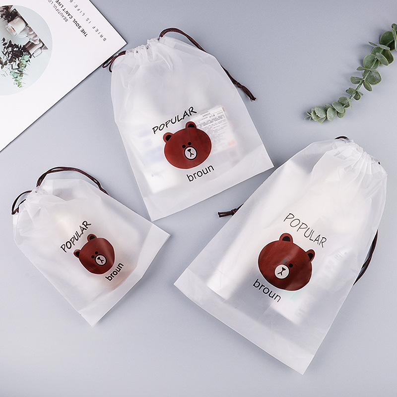 Blank Peva Frosted Bear Drawstring Bag Leggings Drawstring Pocket Travel Bath Towel Shoe Storage Packaging Bag