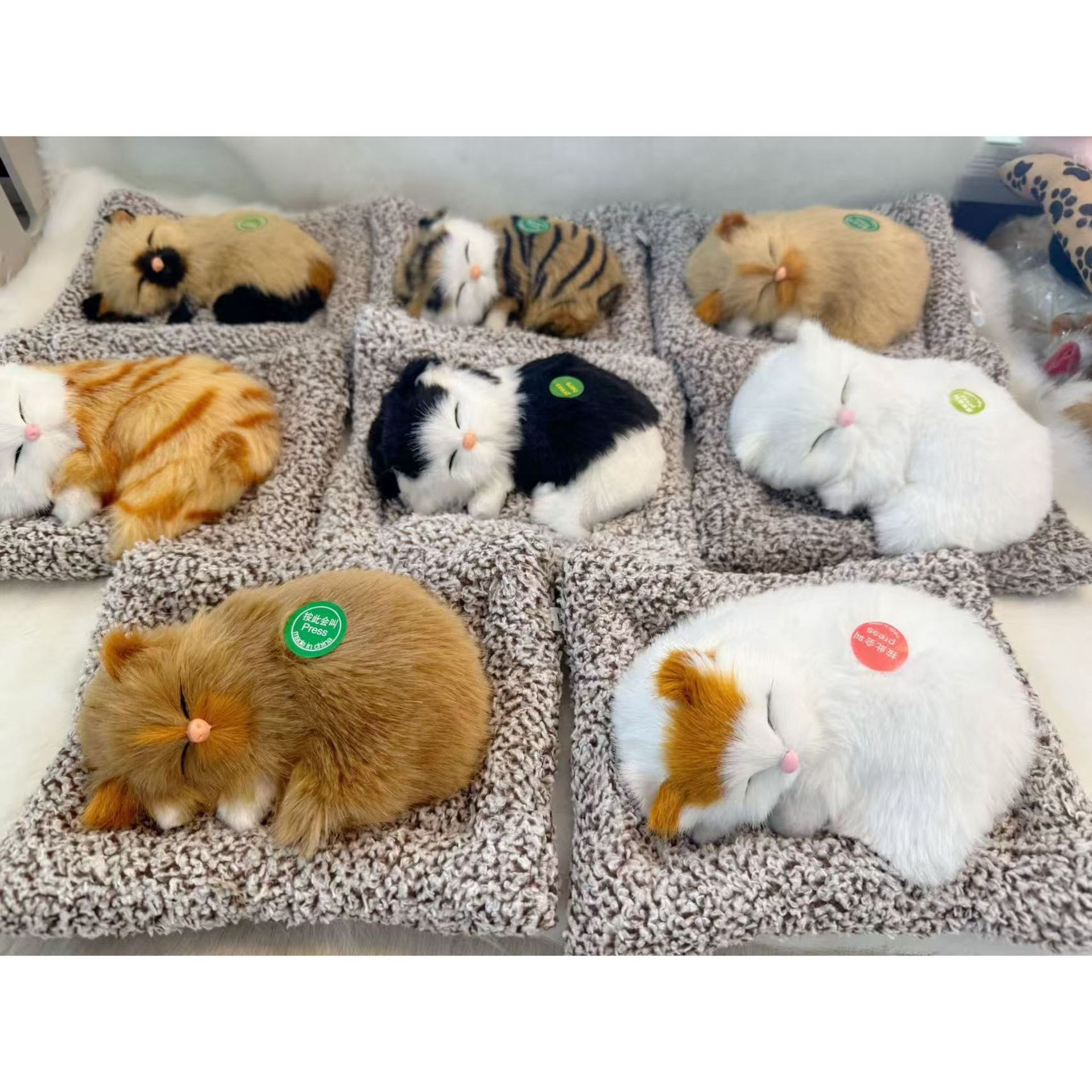 Plush Realistic Cat That Meows, Sleeping Cat Car Ornament with Bamboo Charcoal Bag to Purify the Air, Home Decoration, Furry Gift