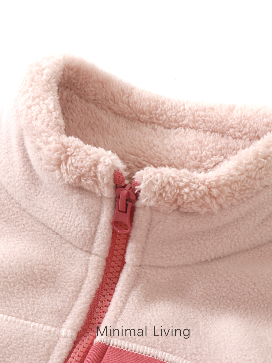 Children's Autumn and Winter Fleece-Lined Thickened Jacket, Student School Uniform Essential, High-Neck Warm Top, Lightweight Warm Thickened Fleece Top