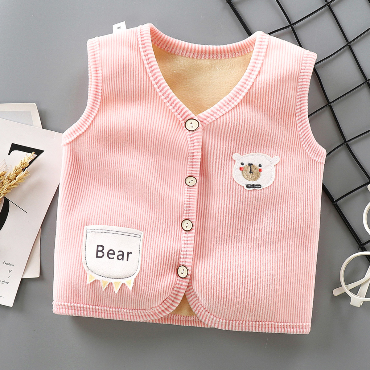 New Children's Vest Autumn and Winter Velvet Baby's Thickened Warm Vest Children's Infant Outer Wear Cardigan Vest