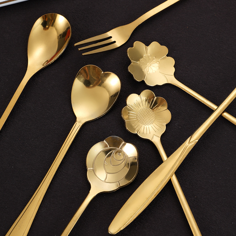 Stainless Steel Coffee Spoon Wholesale Golden Dessert Spoon High-Value Cherry Blossom Spoon Creative Flower Spoon Mixing Spoon Gift