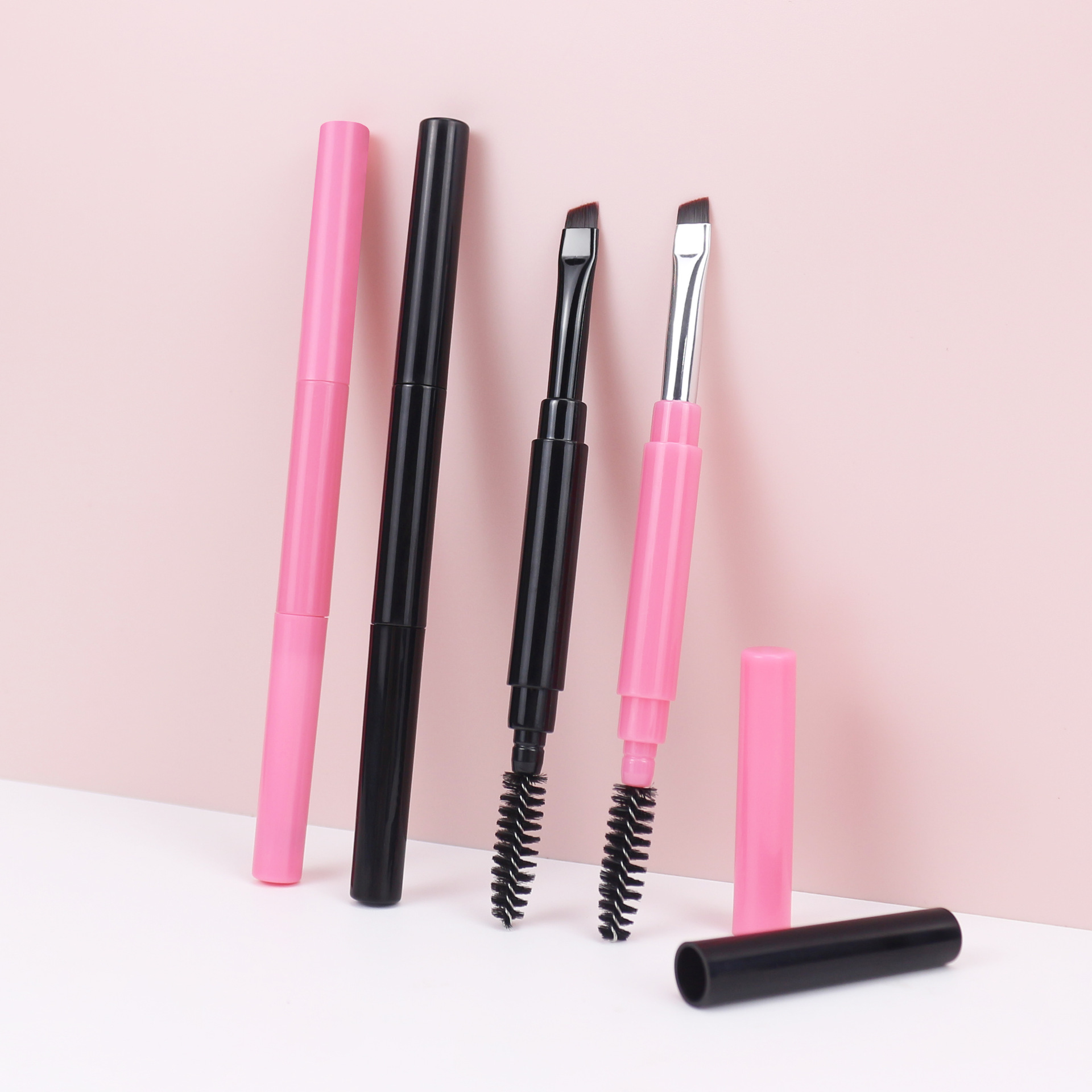 Portable double eyebrow brush spiral brush with cover eyebrow powder eyebrow cream brush oblique angle flat eyebrow brush blade eyeliner brush