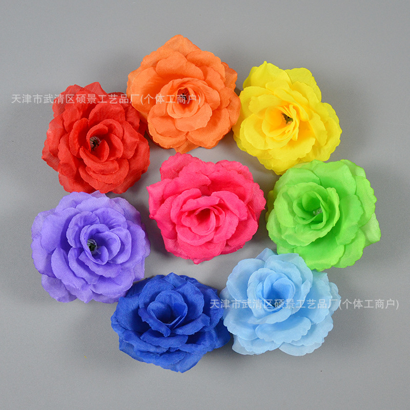 8cm Rose Silk Fabric Artificial Flower Dance Hand Flower DIY Hanfu Hair Accessory Headdress Flower Hairpin Wedding Decoration Flower