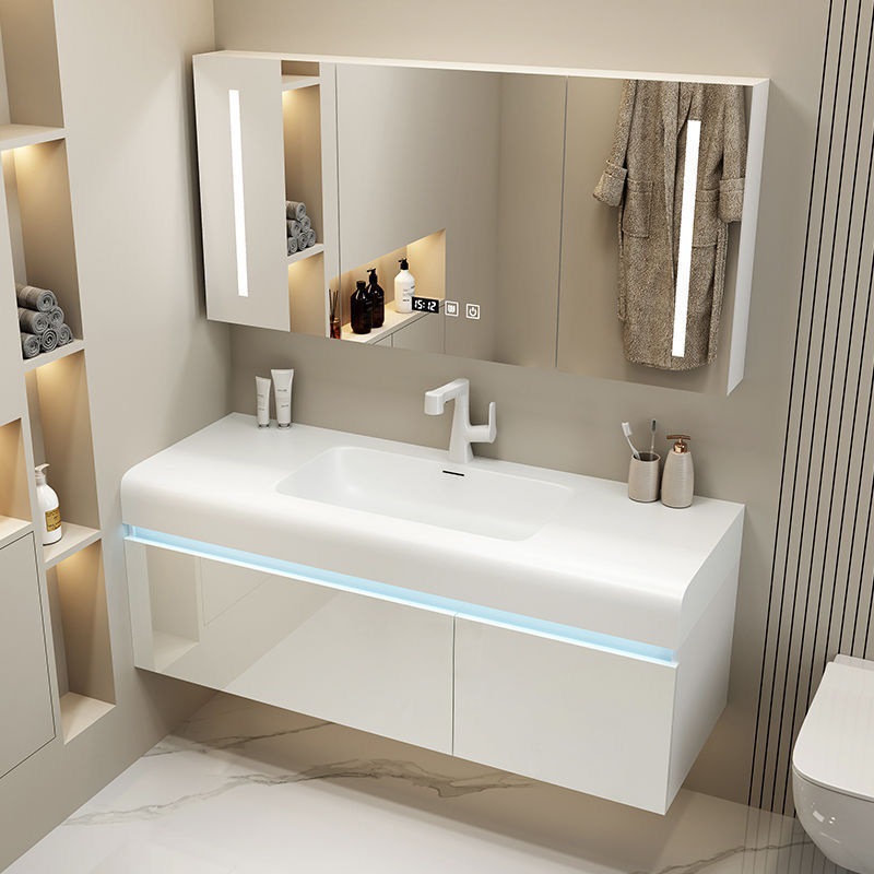 2024 Bathroom Cabinet Combination Corian Integrated Seamless Basin Light Luxury Bathroom Face Wash Basin Wash Table