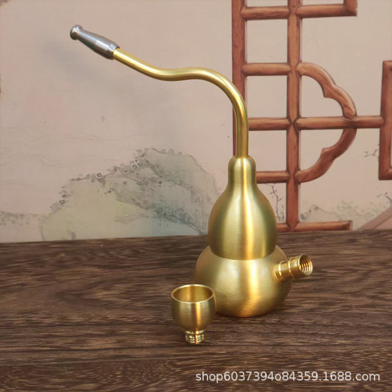 Brass Gourd Hookah Cigarette Holder Cigarette Bag Smoking Pot Four-Use Type with Filter Element Men's Metal Water Pipe Insert