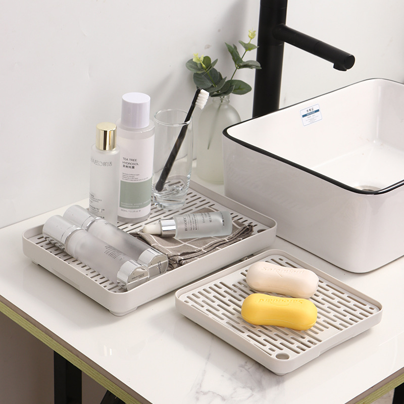 Double-Layer Plastic Drain Tray Household Drain Tray Tea Tray Storage Rack Bowl Chopsticks Tea Cup Rectangular Storage
