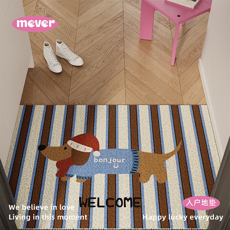 Коврик для входа с щенком, новогодний, шелковый круг, нескользящий, для чистоты