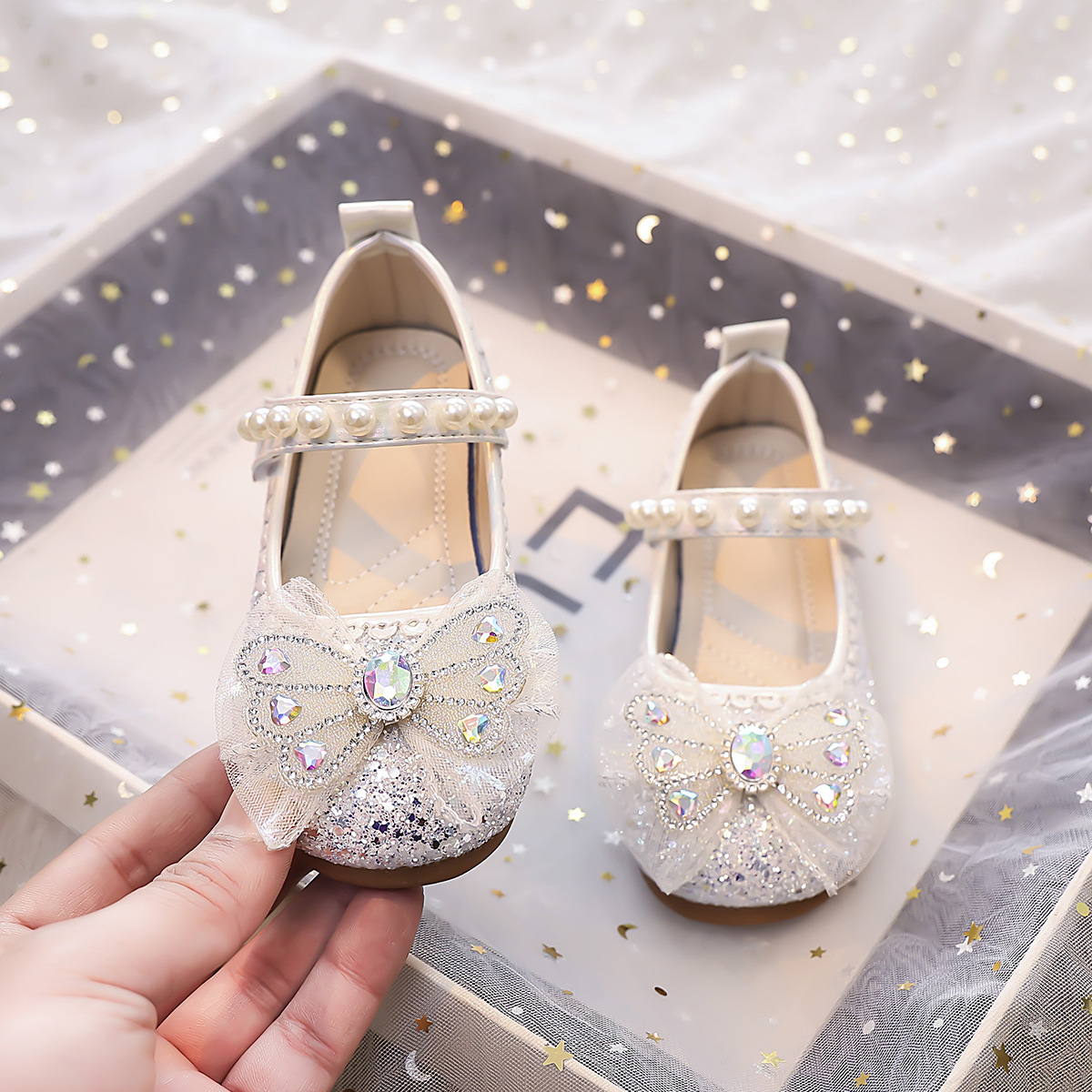 Girls' Princess Shoes 2025 Spring and Autumn Girls' Aisha Crystal Shoes New Year's Day Performance Children's Soft-soled Leather Shoes Baby Shoes