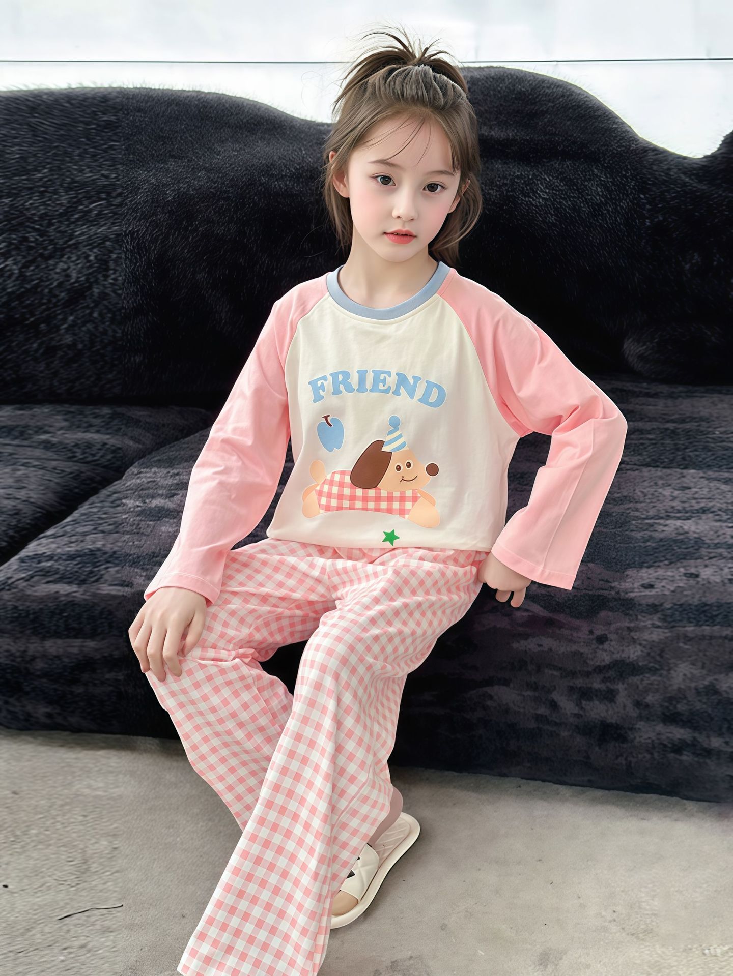 Children's Autumn Pajamas for Girls, Cartoon Thermal Tops and Pants, Trendy Home Wear for Girls, Long-Sleeve Underwear Set for Boys