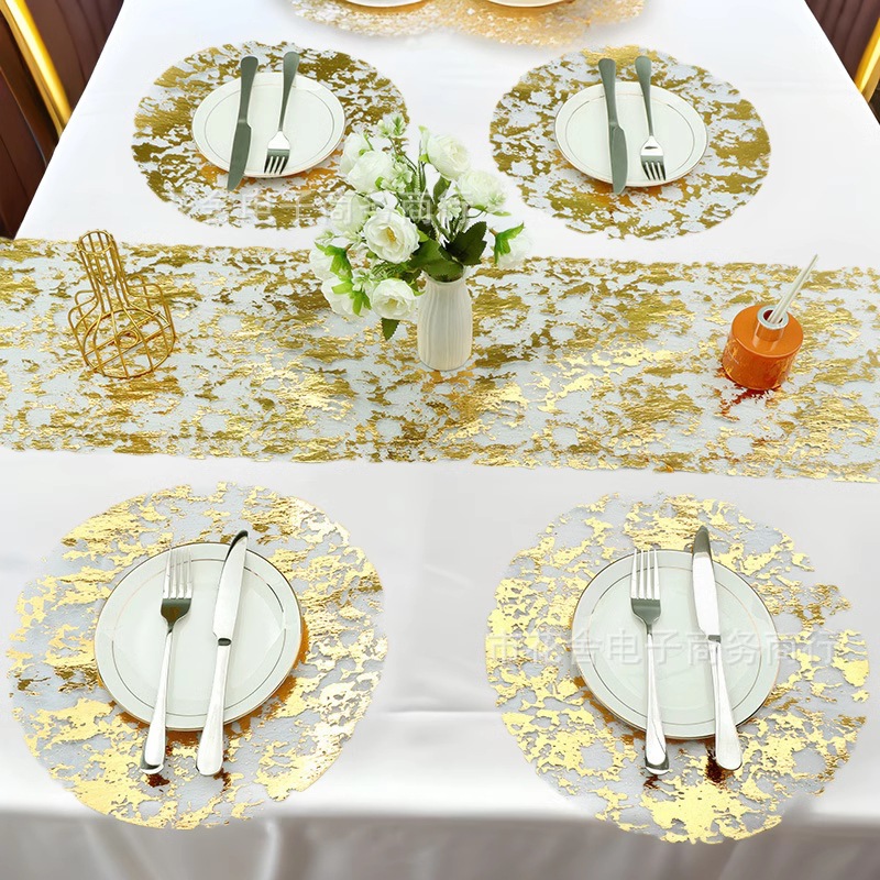 Gold Foil Disposable Mesh Placemats, Gold Metal Round Foil Grid Table Mats, Wholesale Light Luxury Style
