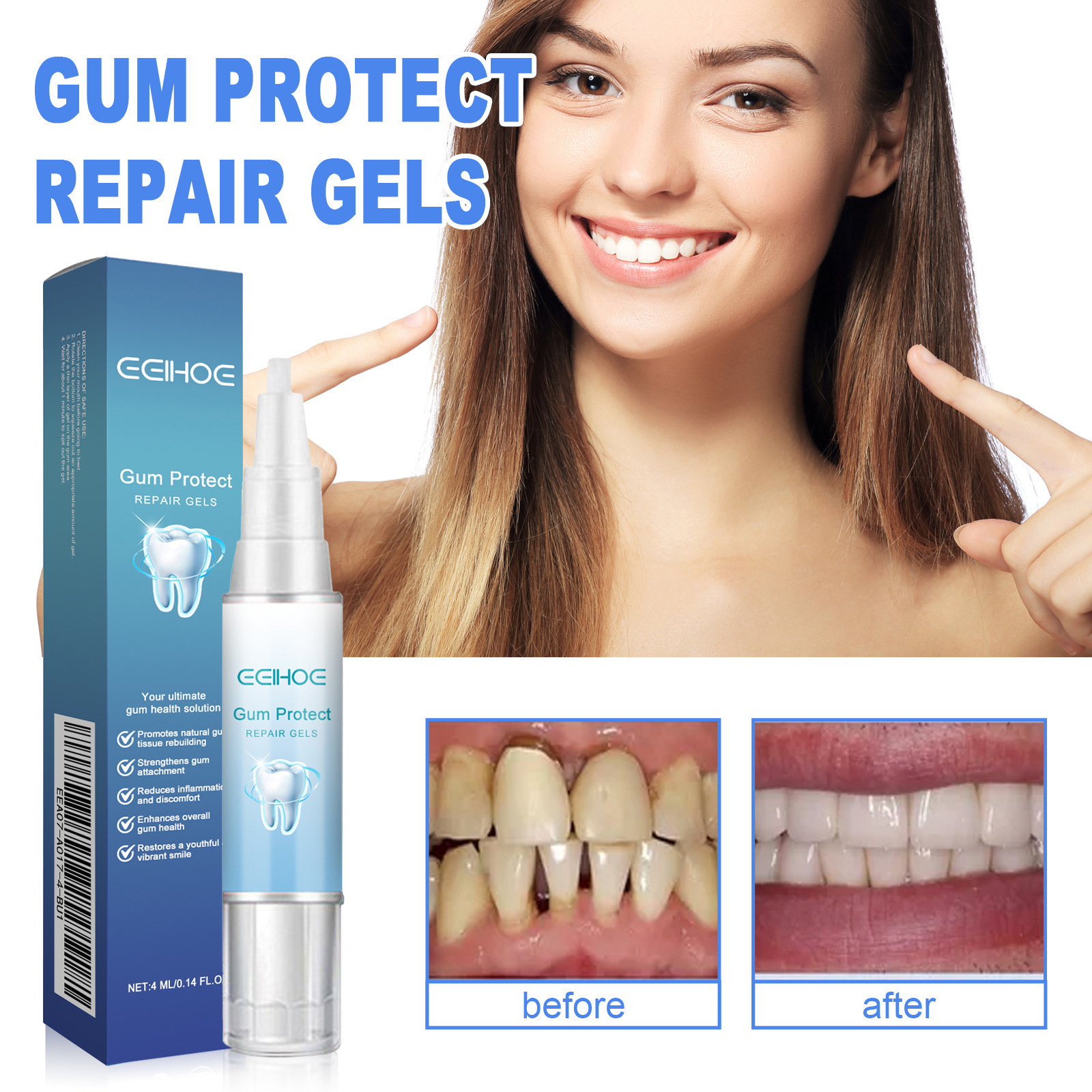 Eelhoe Teeth Care Gel Gentle Care, Cleans Stains, Cares for Natural Shine, Freshens and Cares for Teeth