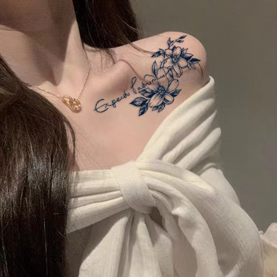 English Plain Tattoo Stickers Herbal Semi-Permanent Arm Waterproof and Long-Lasting Women's Style Can'T Be Washed Off Sexy Sweet and Cool Trend