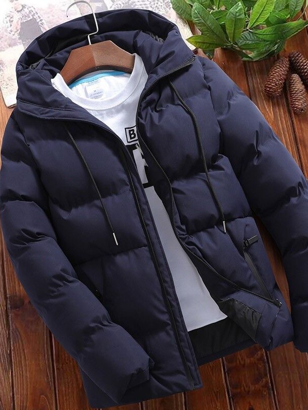 AliExpress cross-border autumn and winter cotton-padded coat men's hooded thickened cotton-padded coat solid color plus size men's casual cotton-padded jacket