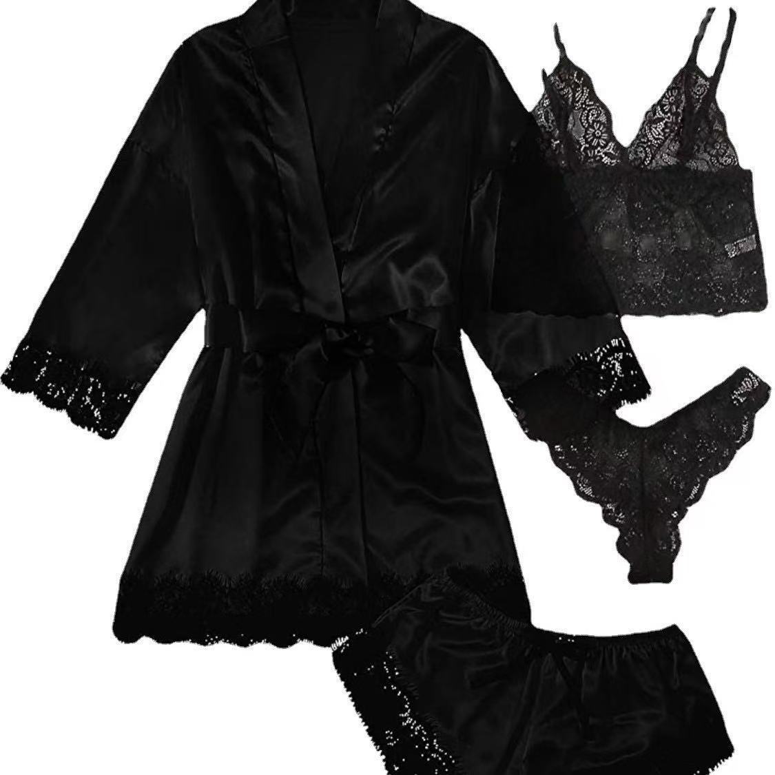 Женская Ночная Women's Lace Pajamas Set Sexy Home Wear Four-Piece Set