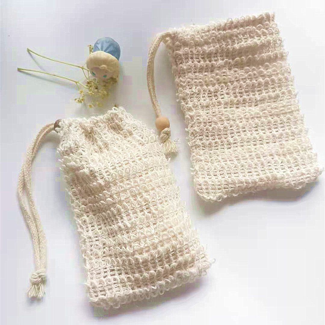 Cotton and Linen Foaming Mesh Sisal Soap Bag Storage Bag Linen Cotton Soap Bag Linen Drawstring Flap Pocket Pants Bathing and Portable