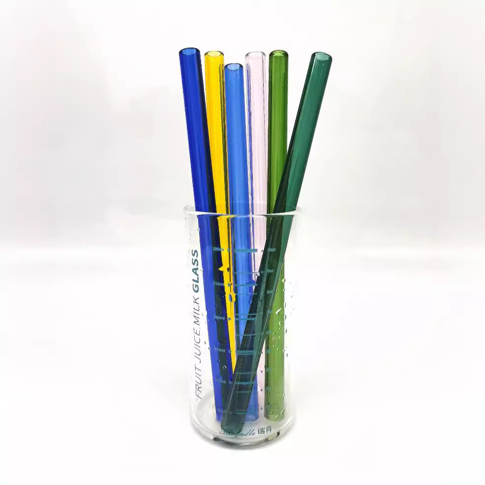 Factory supply 12x 200mm transparent High Borosilicate colored glass straw high temperature resistant environmental protection milk tea straw